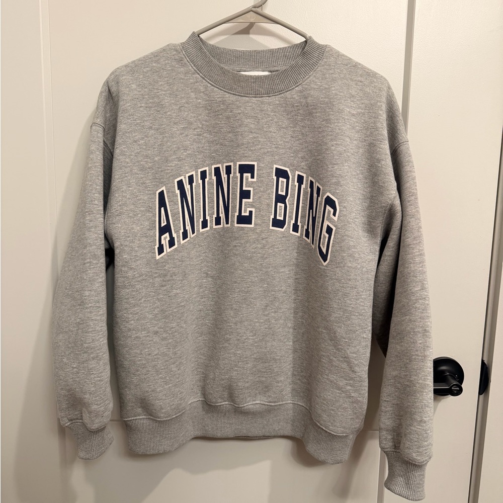 Anine Bing Spencer Sweatshirt in Heather Gray with Navy